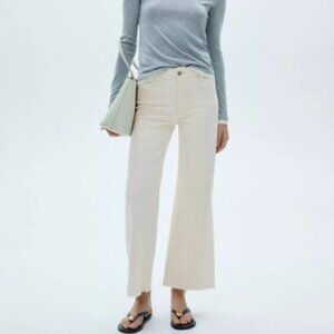 MANGO Women's Size 6 Off White Culotte High-Rise Wide Leg Organic Cotton Pants